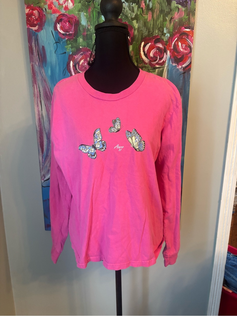 VTG Y2K Aeropostale long sleeve butterfly tshirt pink size XL